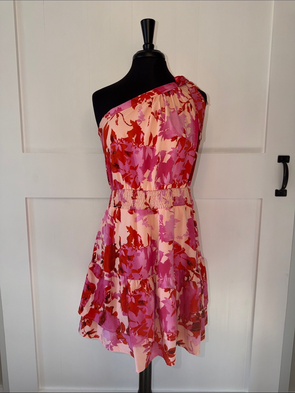 Pretty Garden One-Shoulder Pink & Red Floral Women’s Sundress Size XL